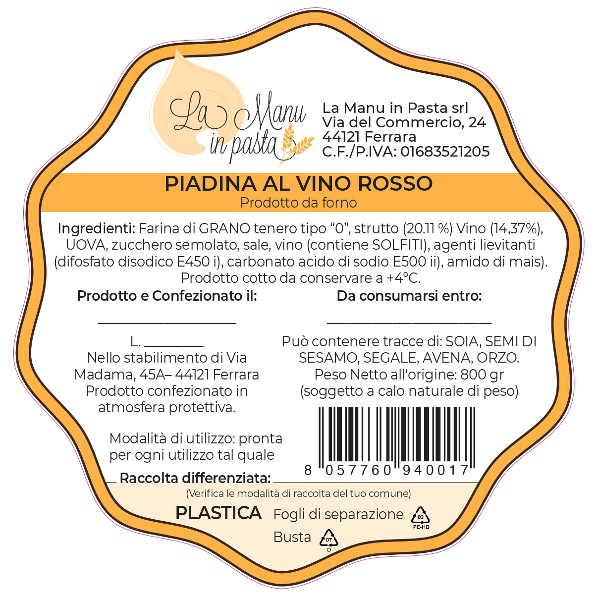 Rotwein-Piadina (5 Stück)