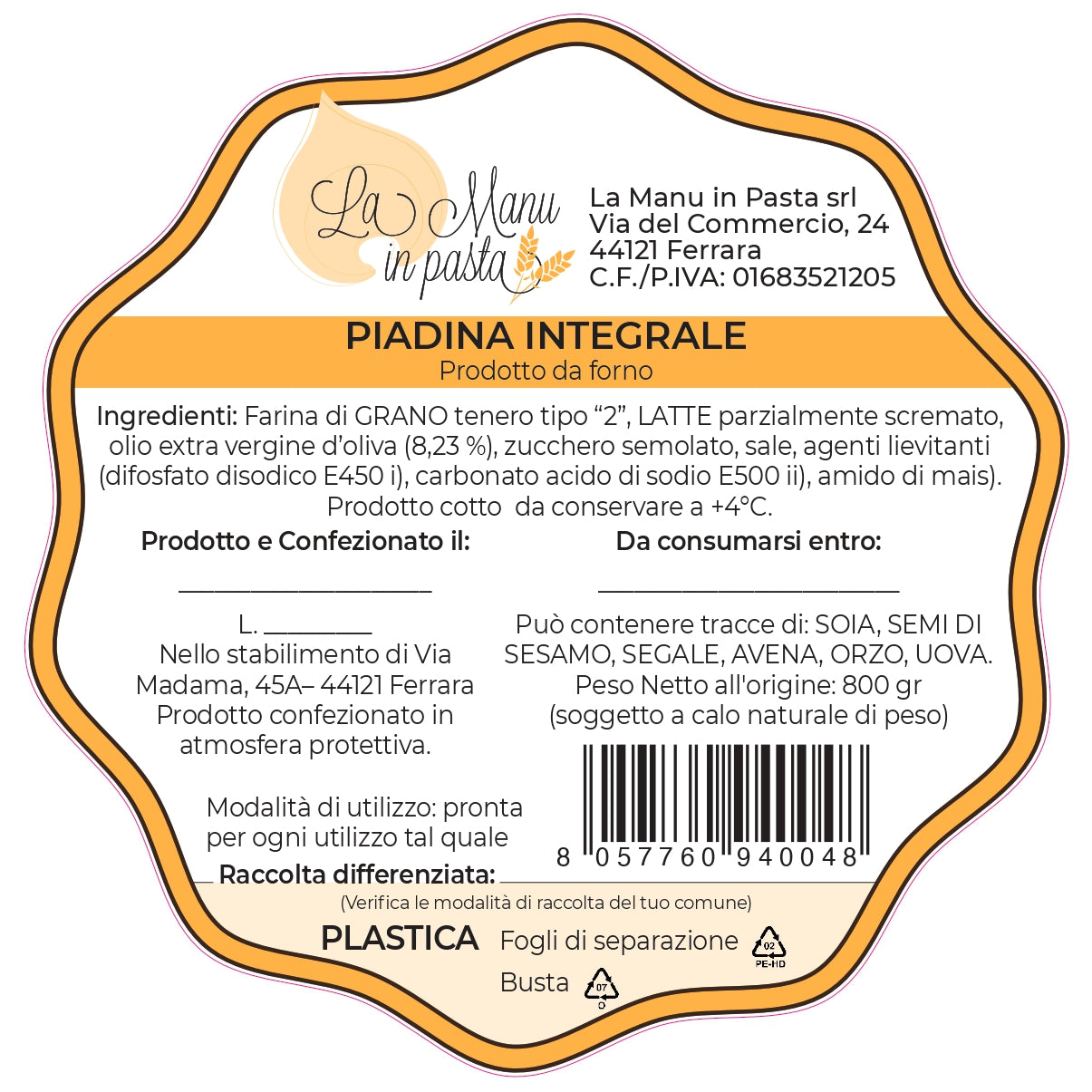Wholemeal Piadina (5 pieces)